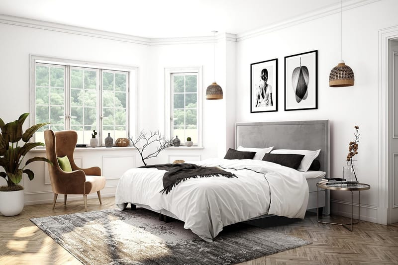 Faylor Lyx Velour 180x200 - Lysegrå - Møbler - Senge - Kontinentalsenge