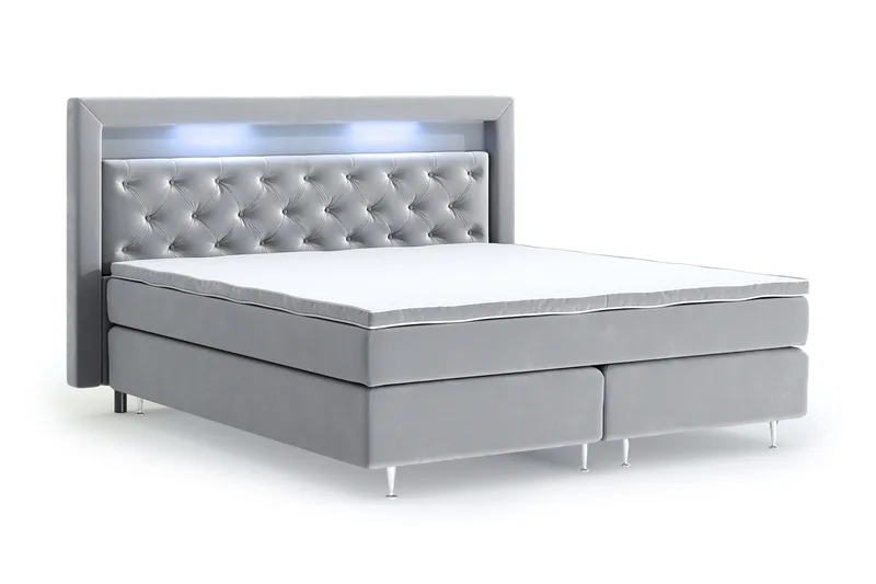 Faylor Lyx Velour Sengepakke 180x200 - Lysegrå - Møbler - Senge - Kontinentalsenge