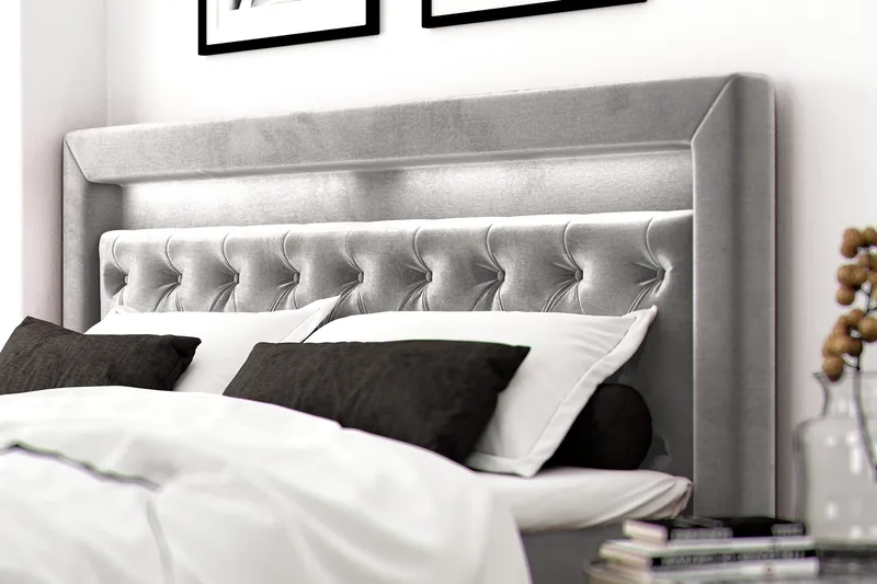 Faylor Lyx Velour Sengepakke 180x200 - Lysegrå - Møbler - Senge - Kontinentalsenge