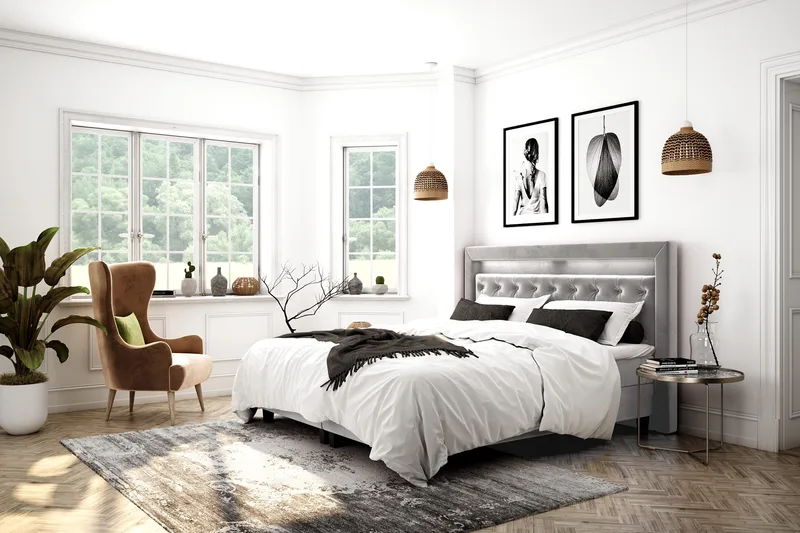 Faylor Lyx Velour Sengepakke 180x200 - Lysegrå - Møbler - Senge - Kontinentalsenge