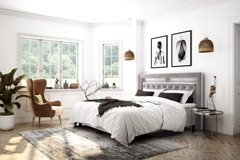 Faylor Lyx Velour Sengepakke 180x200 - Lysegrå - Møbler - Senge - Kontinentalsenge