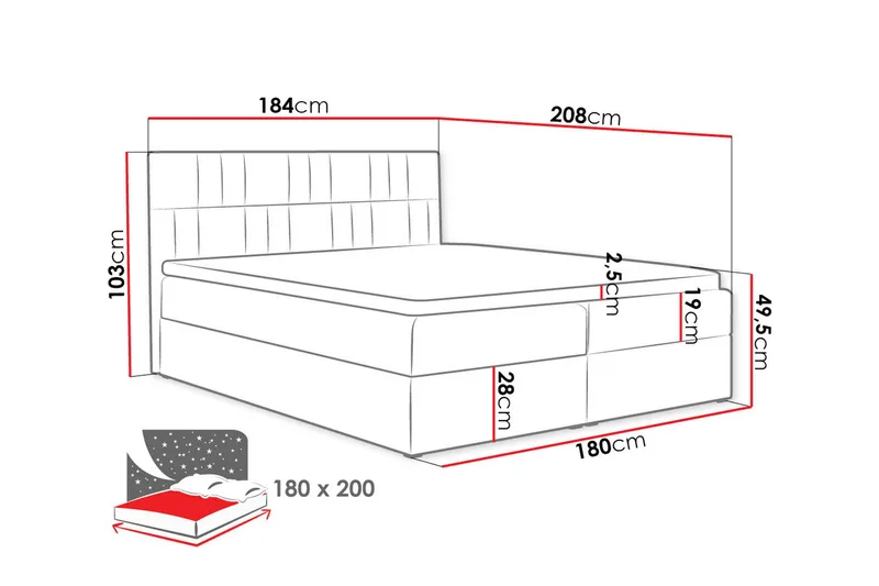 Frusci kontinentalseng 180x200 + topmadras - Møbler - Senge - Kontinentalsenge