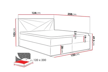 Frusci Sengepakke – Kontinentalseng 120x200 cm med Sengegavl + Topmadras med Fasthedsgrad Medium - Rød - Møbler - Senge - Kontinentalsenge