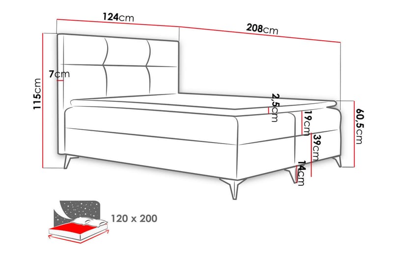 Galtebol Kontinentalseng 120x200 cm - Hvid - Kontinentalsenge