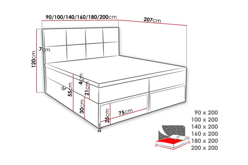 Garda Lux Kontinentalseng 140x207 cm - Hvid - Kontinentalsenge