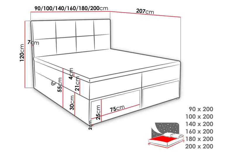 Garda Lux Kontinentalseng 160x207 cm - Sort - Kontinentalsenge