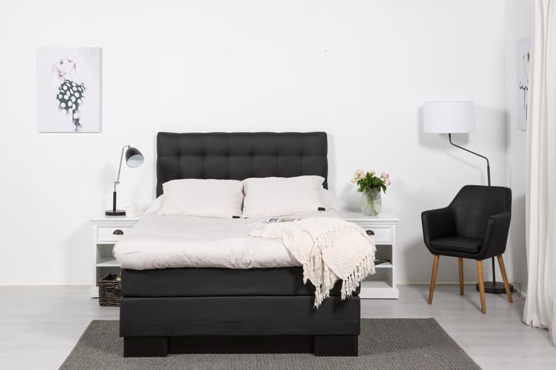 Hilton Luksus sengepakke 120x200 kunstlæder sokkel - sort - Komplet sengepakke - Kontinentalsenge