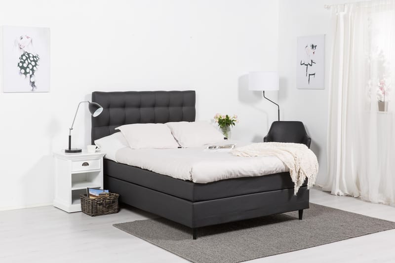 Hilton Luksus sengepakke 120x200 kunstlæder - sort - Komplet sengepakke - Kontinentalsenge