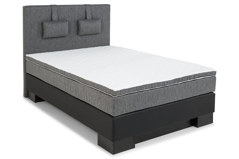 Hilton Luksus sengepakke 120x200 kunstlæder/stof sokkel - sort/lysegrå - Komplet sengepakke - Kontinentalsenge