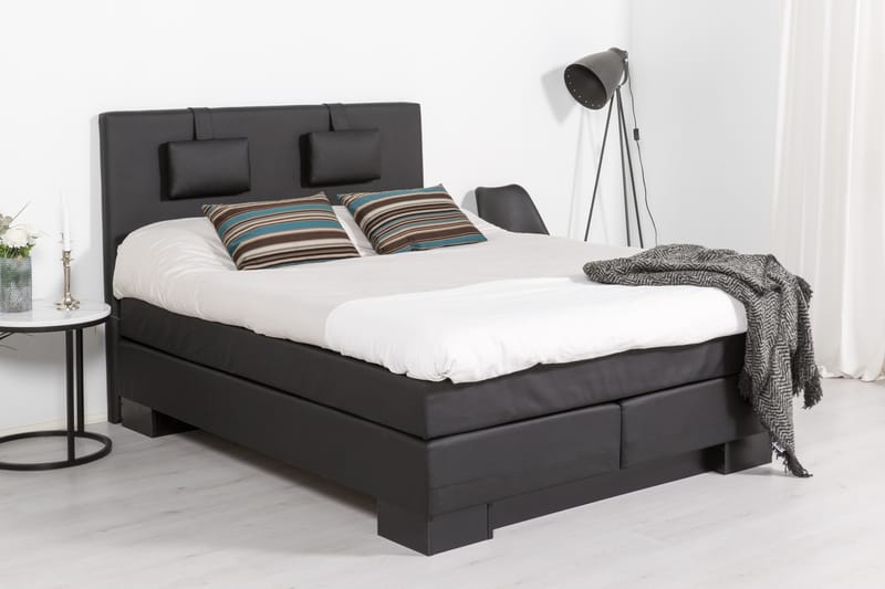 Hilton Luksus sengepakke 160x200 kunstlæder sokkel - sort - Komplet sengepakke - Kontinentalsenge - Dobbeltsenge