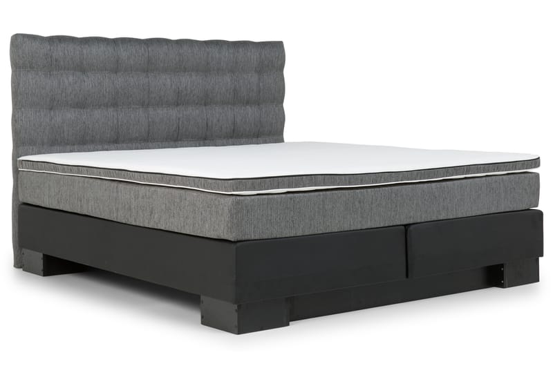 Hilton Luksus sengepakke 180x200 kunstlæder/stof sokkel - sort/lysegrå - Komplet sengepakke - Kontinentalsenge - Dobbeltsenge