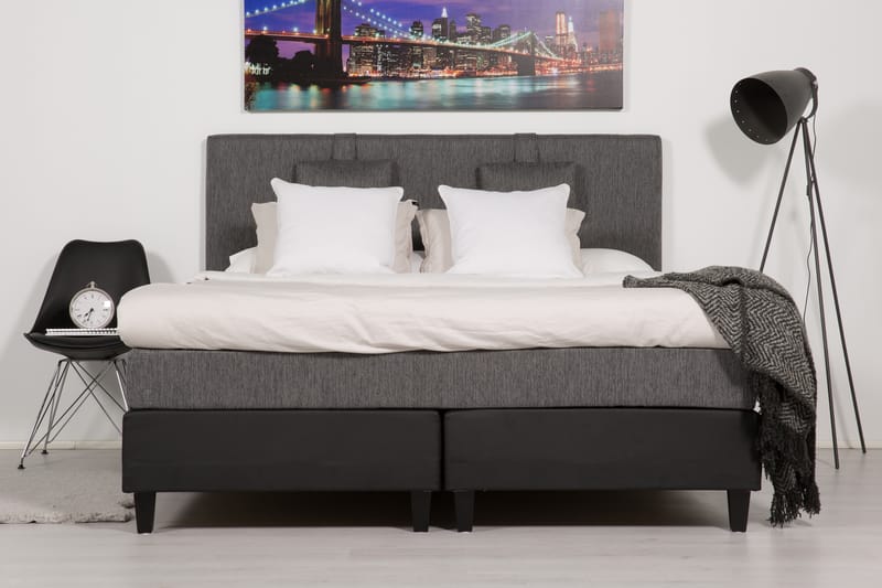 Hilton Luksus sengepakke 180x200 kunstlæder/stof - sort/lysegrå - Møbler - Senge - Komplet sengepakke