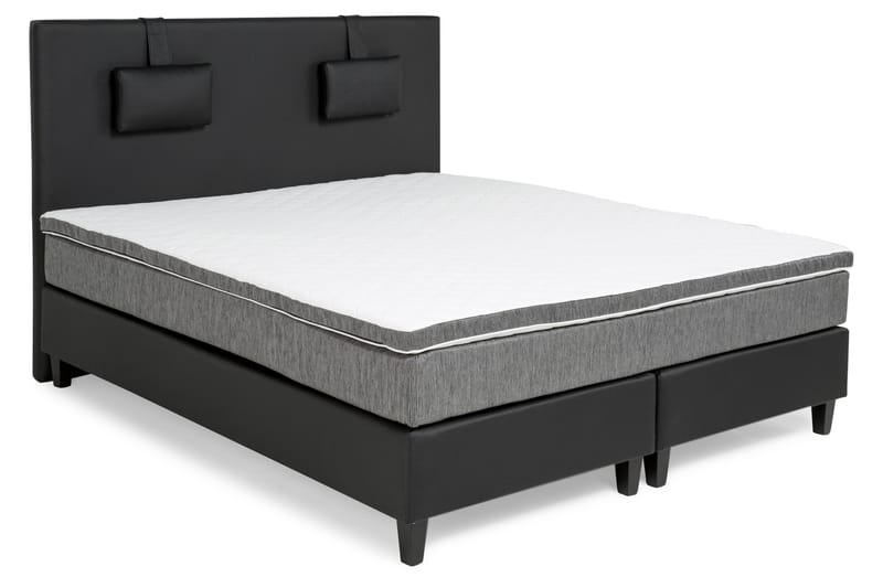 Hilton Luksus sengepakke 180x200 kunstlæder/stof - sort/lysegrå - Komplet sengepakke - Kontinentalsenge - Dobbeltsenge