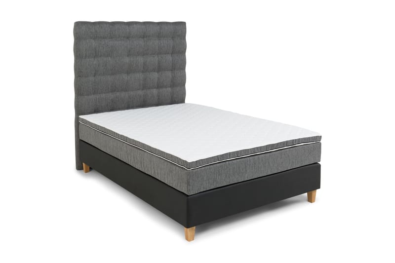 Hilton Lyx 120 cm Komplet Sengepakke - Sort PU/Grå/Eg - Møbler - Senge - Komplet sengepakke