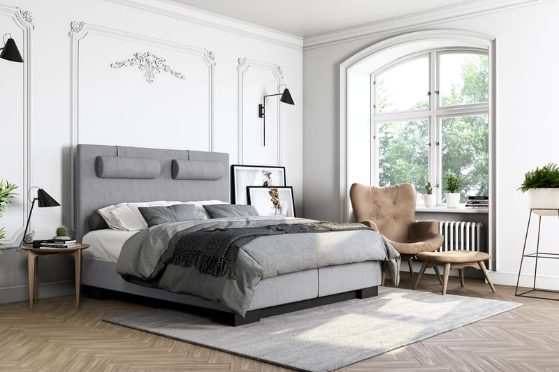 Hilton Lyx Komplet Sengepakke 120 cm Lysegrå - Sort Sokkel - Møbler - Senge - Komplet sengepakke