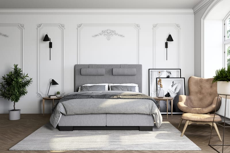 Hilton Lyx Komplet Sengepakke 120 cm Lysegrå - Sort Sokkel - Møbler - Senge - Komplet sengepakke