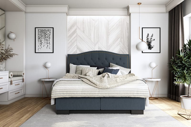 Hilton Lyx Komplett Sengepakke 160x200 Amiral Sengegavl Topp - Mørkeblå - Møbler - Senge - Komplet sengepakke