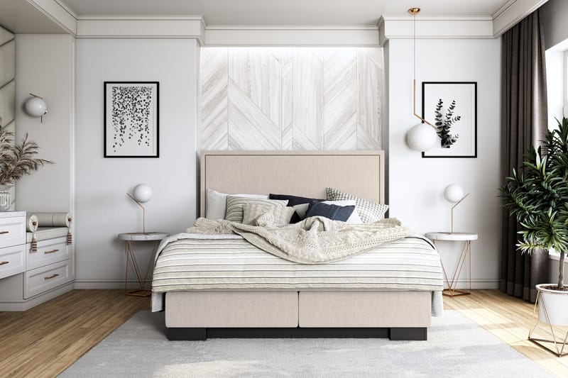 Hilton Lyx Sengepakke 160+Amiral Lige Sengegavl - Beige - Møbler - Senge - Komplet sengepakke