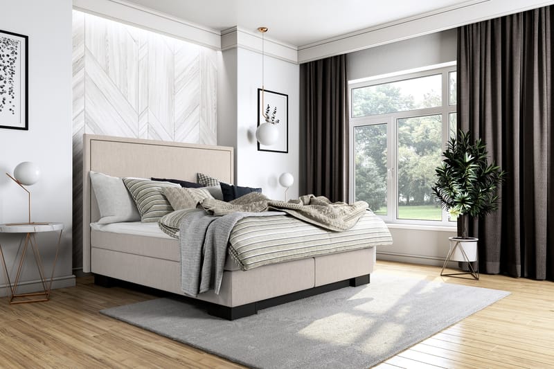 Hilton Lyx Sengepakke 160+Amiral Lige Sengegavl - Beige - Møbler - Senge - Komplet sengepakke
