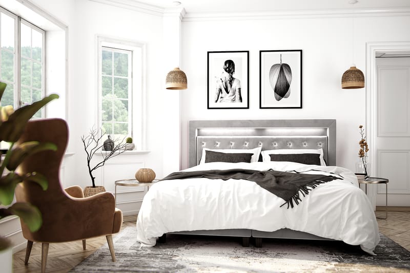 Hilton Lyx Velour Sengepakke 120x200 - Lysegrå - Møbler - Senge - Komplet sengepakke
