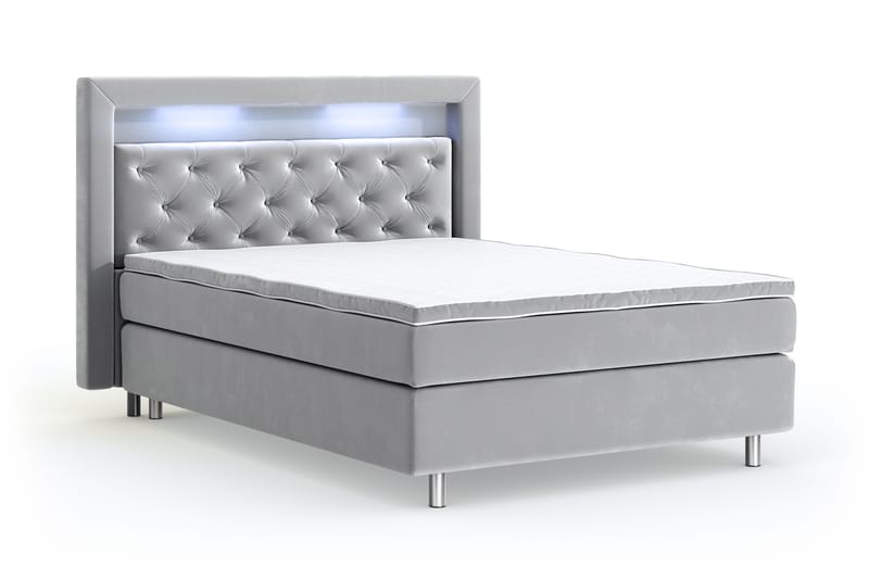 Hilton Lyx Velour Sengepakke 120x200 - Lysegrå - Møbler - Senge - Komplet sengepakke