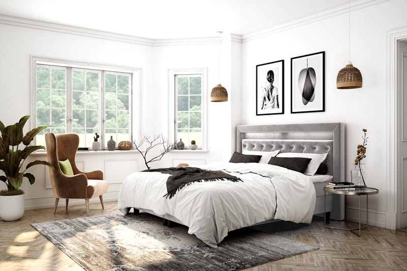 Hilton Lyx Velour Sengepakke 120x200 - Lysegrå - Møbler - Senge - Komplet sengepakke