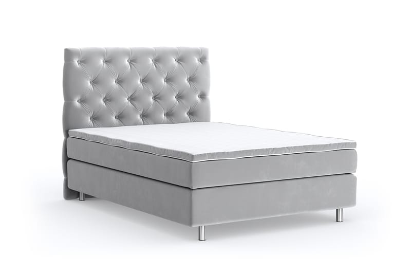 Hilton Lyx Velour Sengepakke 120x200 - Lysegrå - Møbler - Senge - Komplet sengepakke