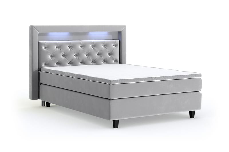 Hilton Lyx Velour Sengepakke 140x200 - Lysegrå - Møbler - Senge - Komplet sengepakke