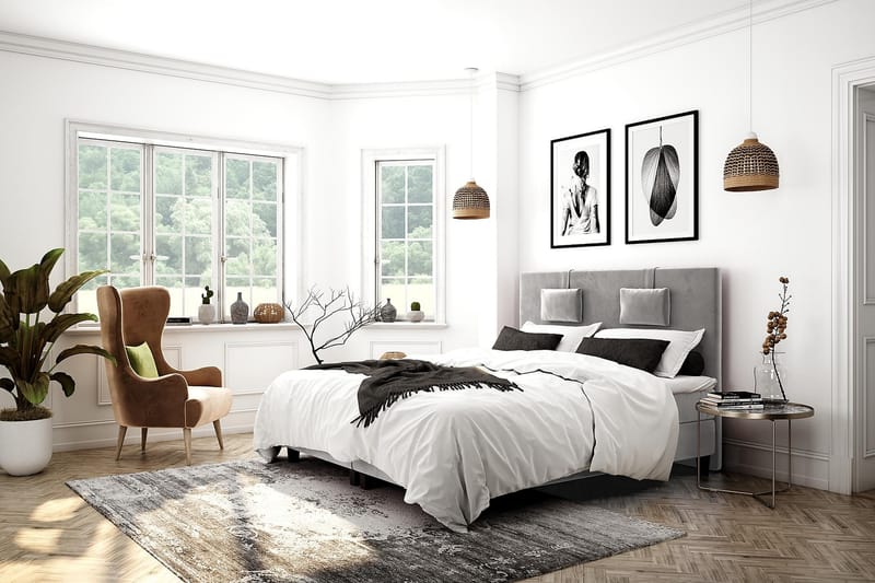 Hilton Lyx Velour Sengepakke 140x200 - Lysegr�å - Møbler - Senge - Komplet sengepakke