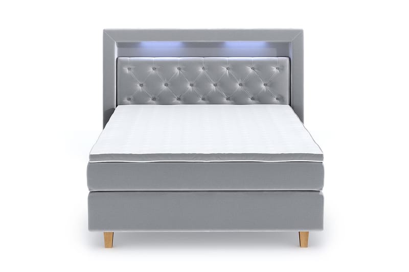 Hilton Lyx Velour Sengepakke 140x200 - Lysegrå - Møbler - Senge - Komplet sengepakke