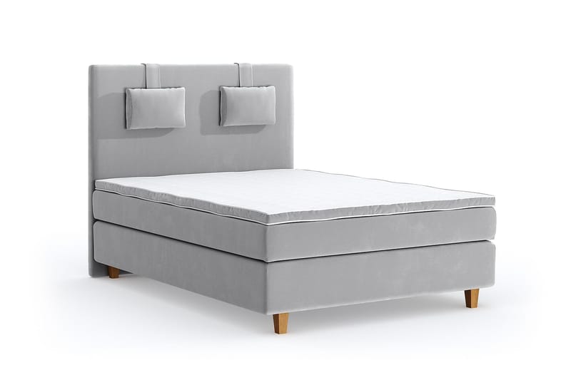 Hilton Lyx Velour Sengepakke 140x200 - Lysegrå - Møbler - Senge - Komplet sengepakke