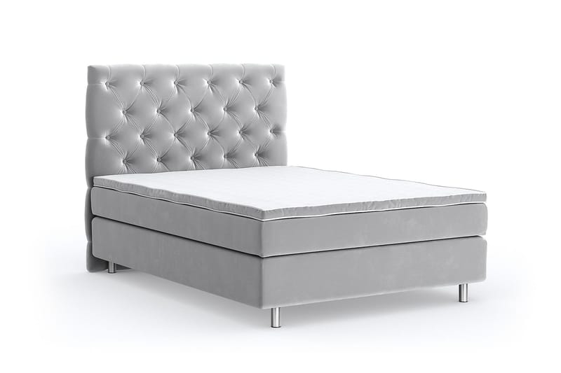 Hilton Lyx Velour Sengepakke 140x200 - Lysegrå - Møbler - Senge - Komplet sengepakke