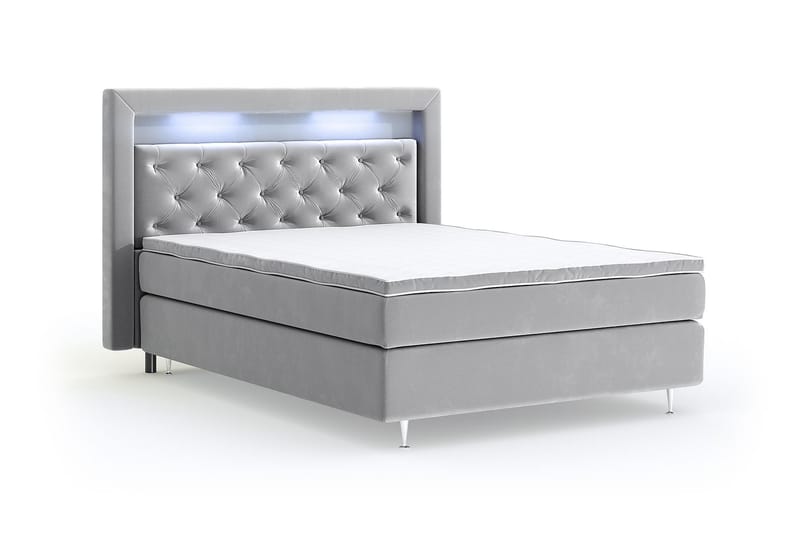 Hilton Lyx Velour Sengepakke 140x200 - Lysegrå - Møbler - Senge - Komplet sengepakke