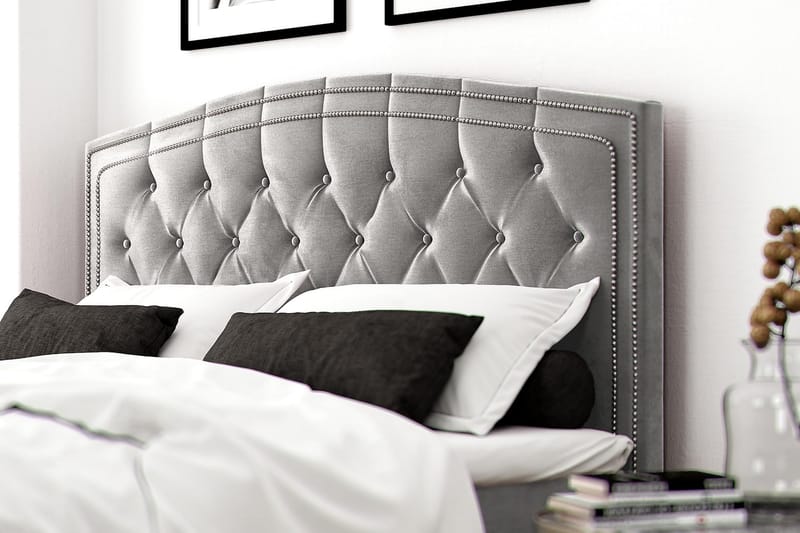 Hilton Lyx Velour Sengepakke 140x200 - Lysegrå - Møbler - Senge - Komplet sengepakke