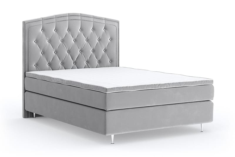 Hilton Lyx Velour Sengepakke 140x200 - Lysegrå - Møbler - Senge - Komplet sengepakke