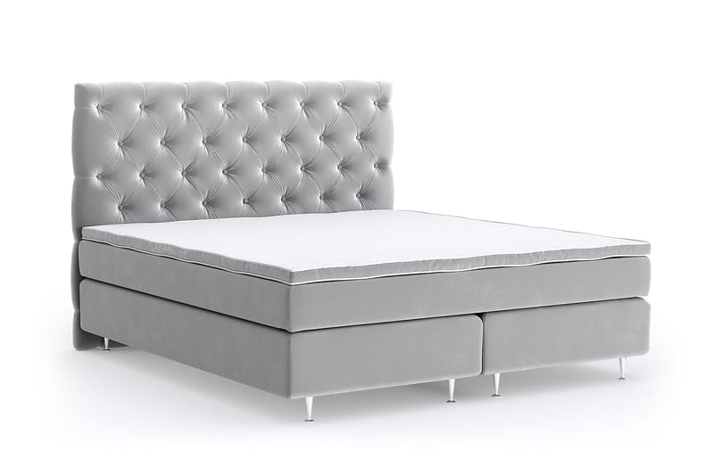 Hilton Lyx Velour Sengepakke 160x200 - Lysegrå - Møbler - Senge - Komplet sengepakke