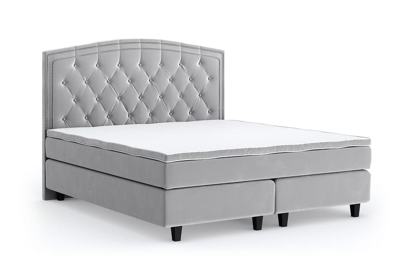 Hilton Lyx Velour Sengepakke 160x200 - Lysegrå - Møbler - Senge - Komplet sengepakke