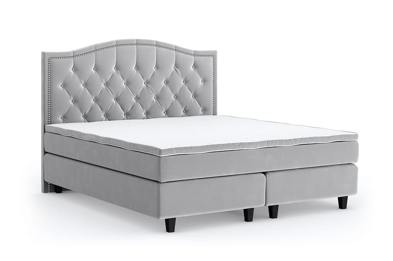 Hilton Lyx Velour Sengepakke 160x200 - Lysegrå - Møbler - Senge - Komplet sengepakke