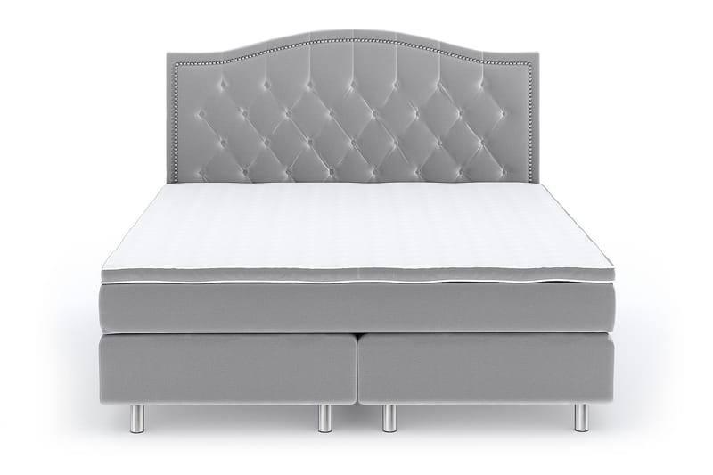 Hilton Lyx Velour Sengepakke 160x200 - Lysegrå - Komplet sengepakke - Kontinentalsenge - Dobbeltsenge