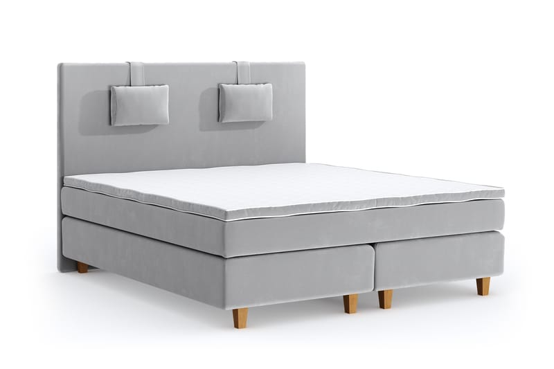 Hilton Lyx Velour Sengepakke 180x200 - Lysegrå - Møbler - Senge - Komplet sengepakke