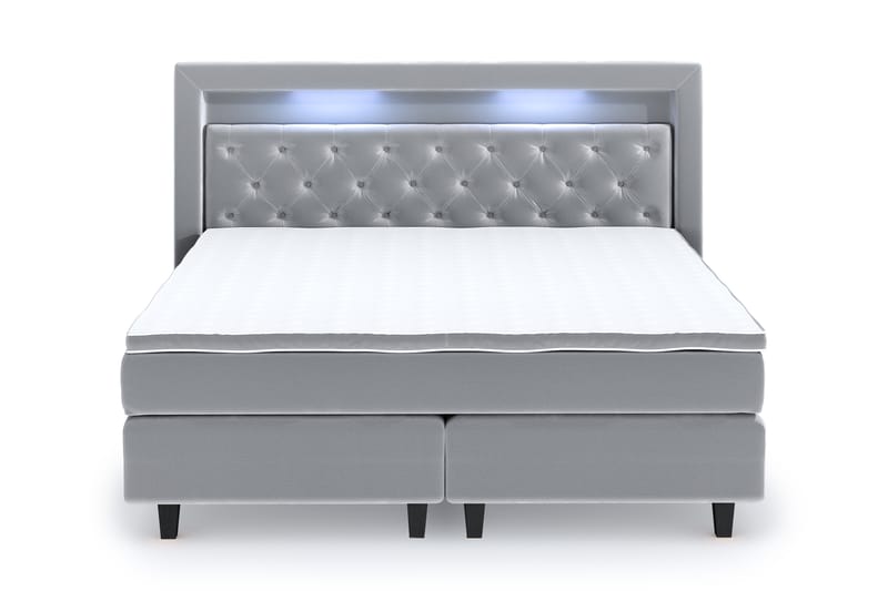 Hilton Lyx Velour Sengepakke 180x200 - Lysegrå - Møbler - Senge - Komplet sengepakke