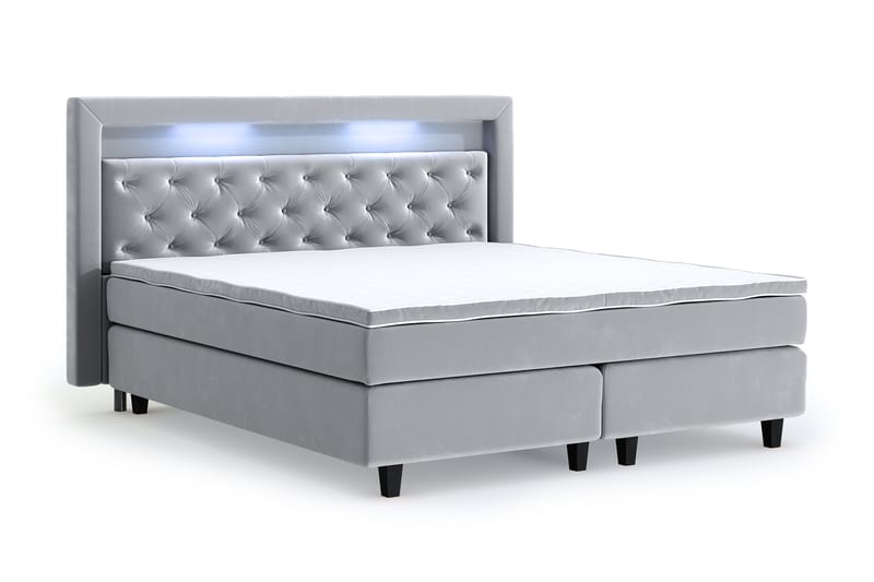 Hilton Lyx Velour Sengepakke 180x200 - Lysegrå - Møbler - Senge - Komplet sengepakke