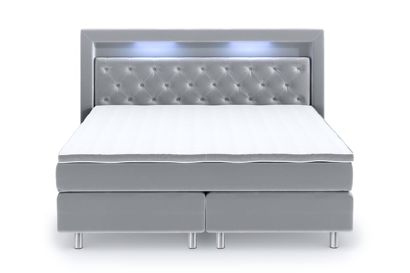 Hilton Lyx Velour Sengepakke 180x200 - Lysegrå - Møbler - Senge - Komplet sengepakke
