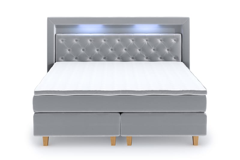 Hilton Lyx Velour Sengepakke 180x200 - Lysegrå - Møbler - Senge - Komplet sengepakke