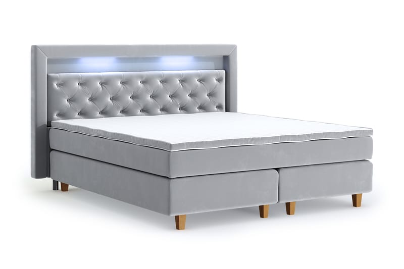 Hilton Lyx Velour Sengepakke 180x200 - Lysegrå - Møbler - Senge - Komplet sengepakke