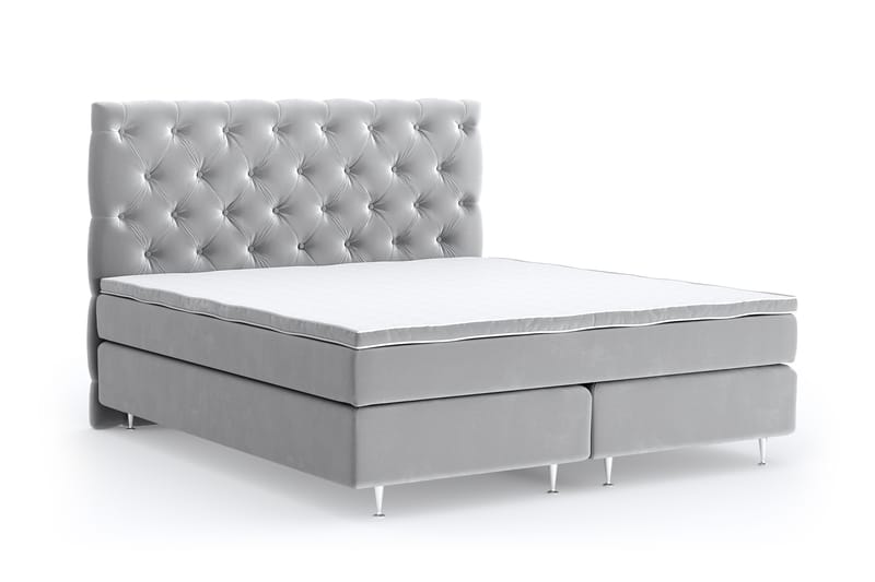 Hilton Lyx Velour Sengepakke 180x200 - Lysegrå - Møbler - Senge - Komplet sengepakke