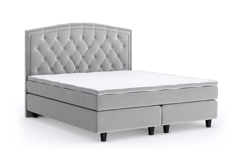 Hilton Lyx Velour Sengepakke 180x200 - Lysegrå - Møbler - Senge - Komplet sengepakke