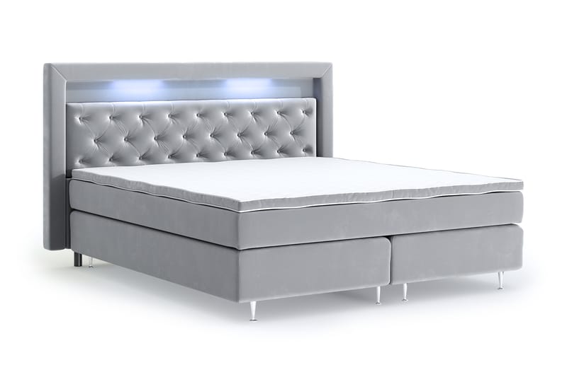 Hilton Lyx Velour Sengepakke 180x200 - Lysegrå - Møbler - Senge - Komplet sengepakke