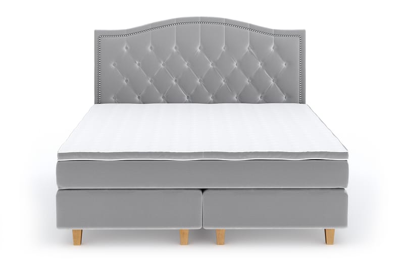 Hilton Lyx Velour Sengepakke 180x200 - Lysegrå - Komplet sengepakke - Kontinentalsenge - Dobbeltsenge