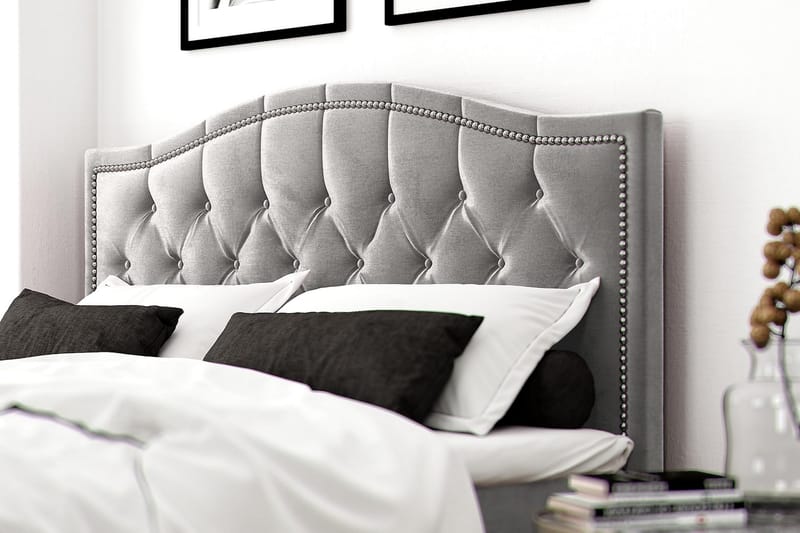 Hilton Lyx Velour Sengepakke 210x210 - Lysegrå - Komplet sengepakke - Kontinentalsenge - Dobbeltsenge - Familieseng